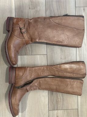 BED|STU Tan Cognac Leather Knee Boots with Ankle Buckle